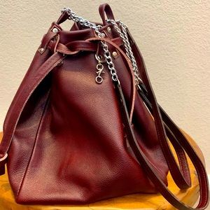 OKO Bucket Bag, burgundy soft leather, designed and handmade in California.